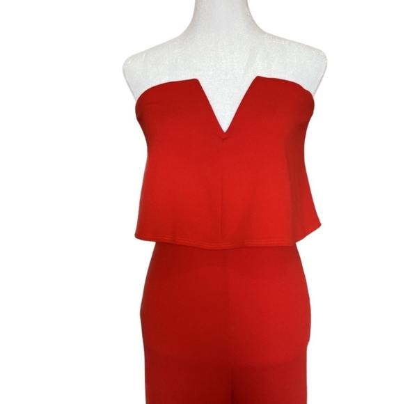 Lulu's Power of Love Red Strapless Jumpsuit Fitted Flared Leg NWT MED - Picture 4 of 16